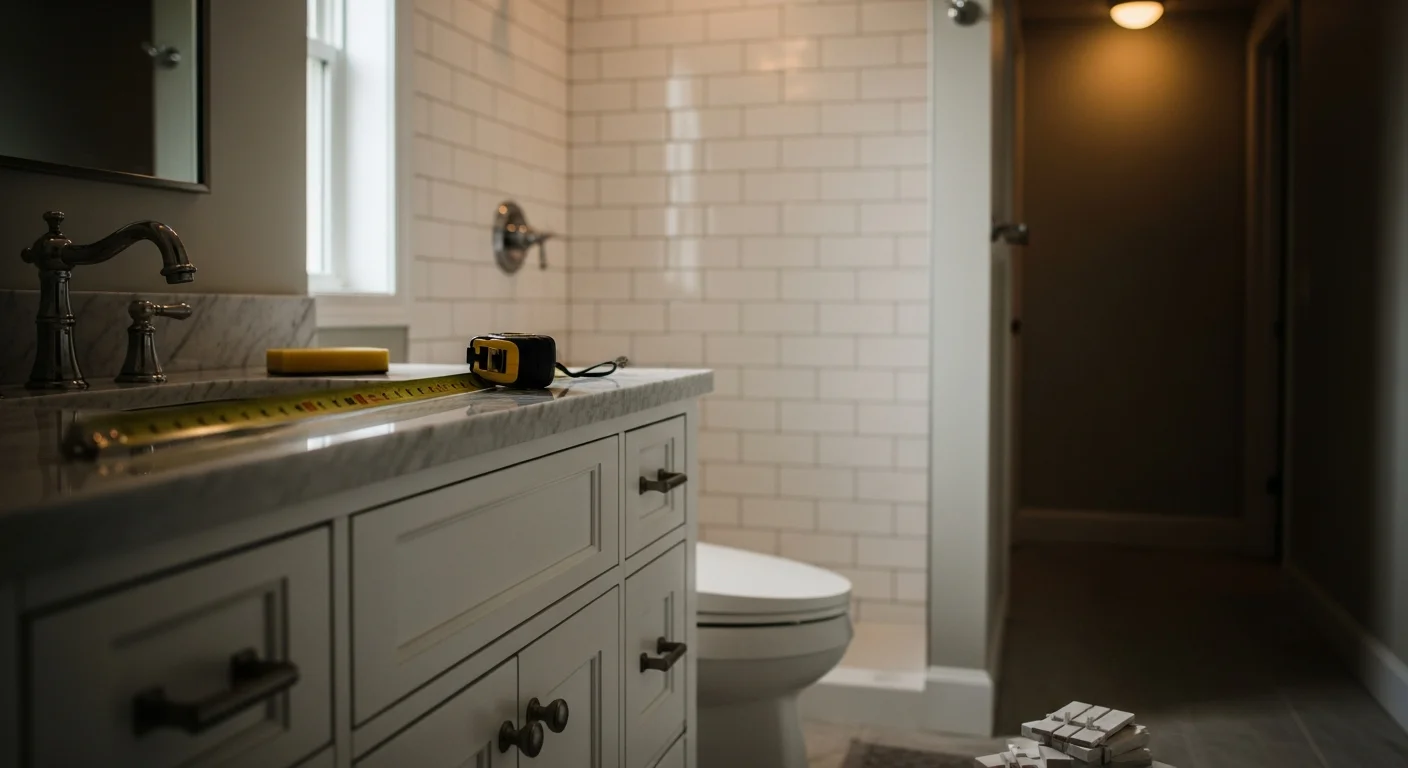 Renovated bathroom with new fixtures and tile