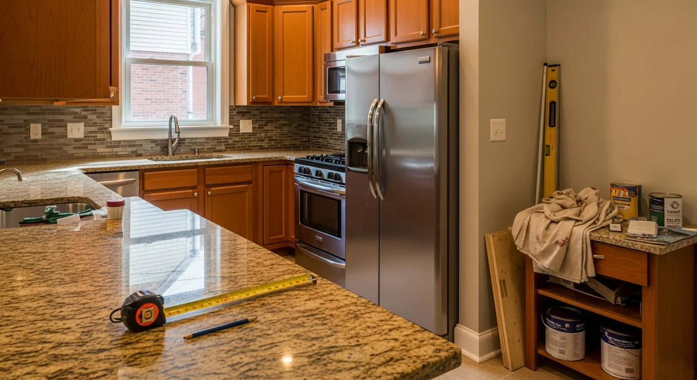 Modern kitchen with custom cabinets and countertops