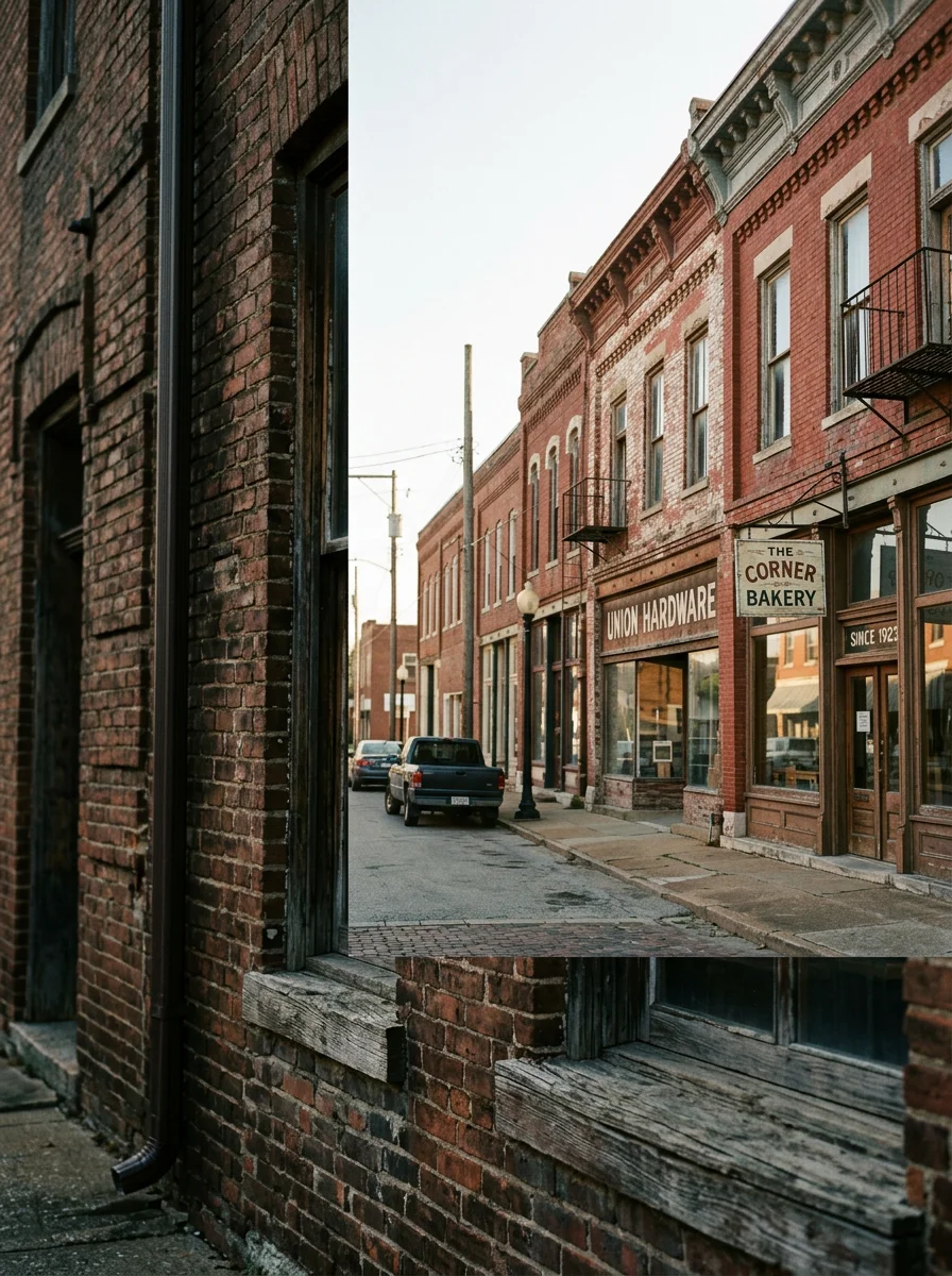 Historic downtown Union Missouri with brick buildings and storefronts representing Franklin County's established communities