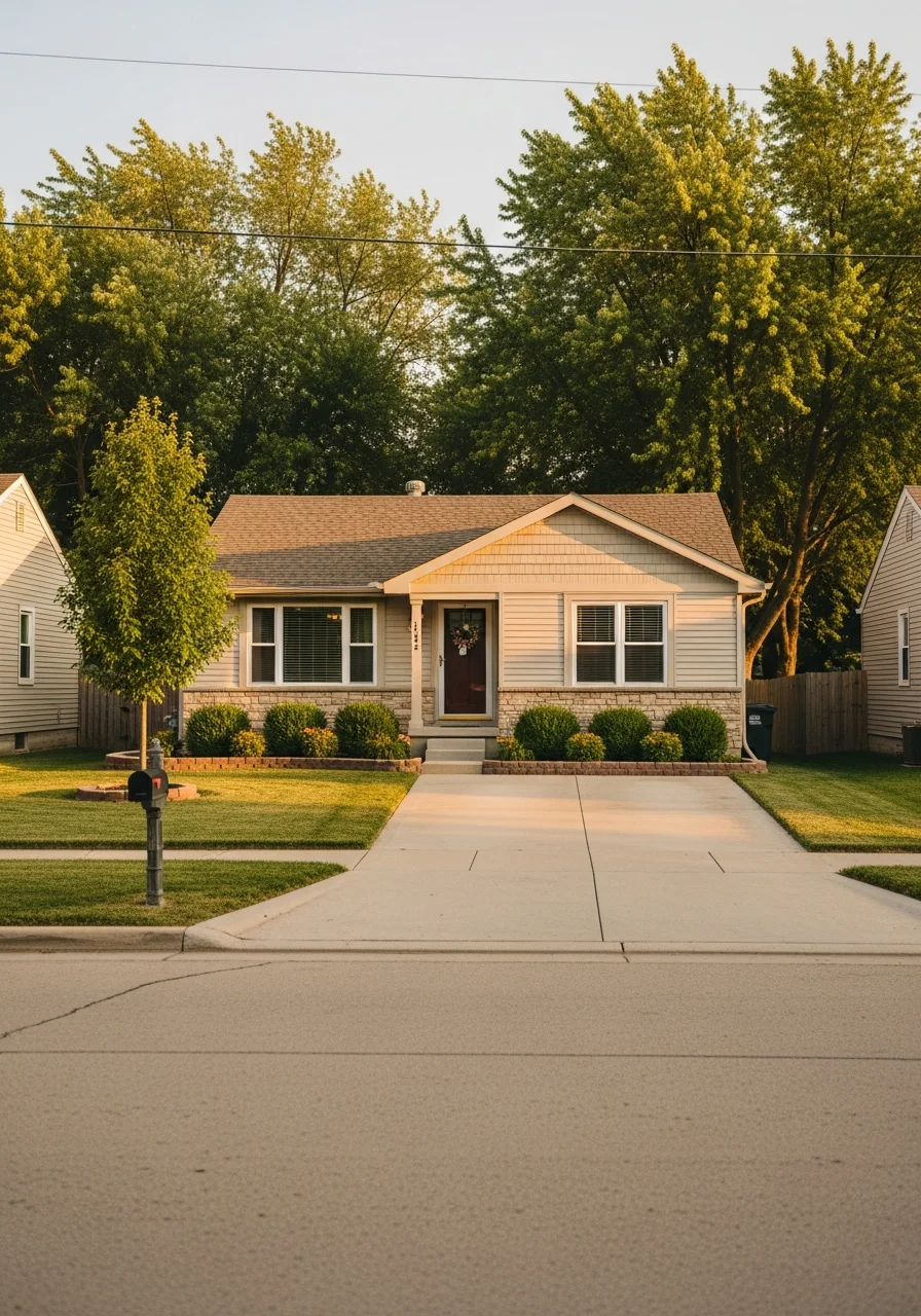 Union home exterior with front entrance, landscaping, and small-town residential setting.
