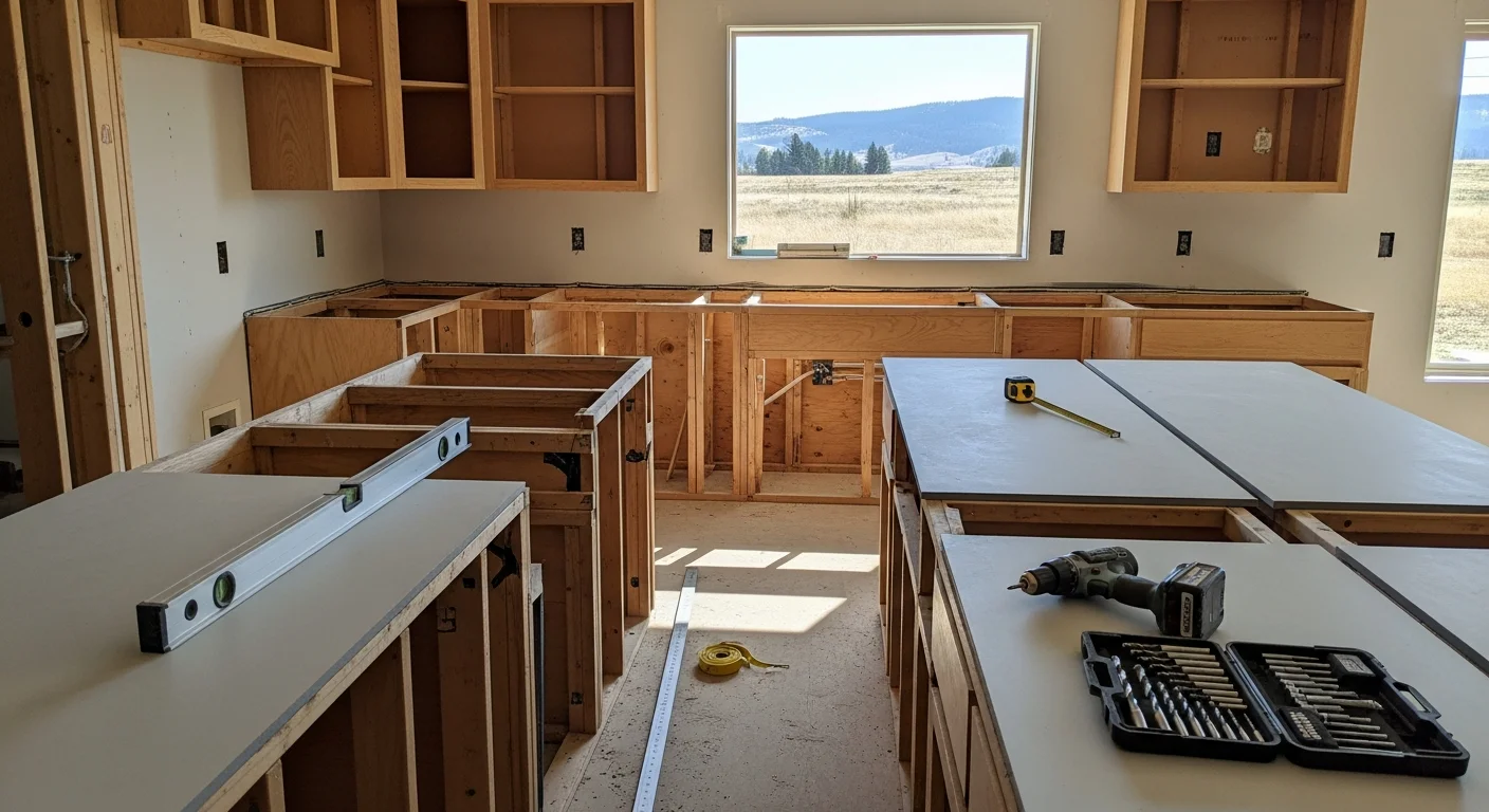 Remodeled kitchen interior in a single-family home in Franklin County, Washington, showing new cabinetry, updated countertops, and improved lighting. The open layout reflects a practical redesign suited to the residential housing stock common in the Pasco area.